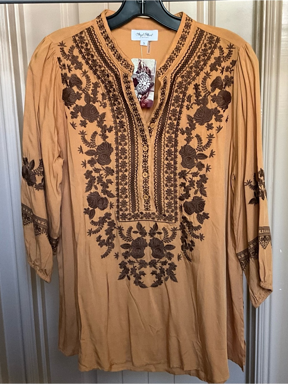 Angel Heart Boutique Mustard Embroidered Floral Top